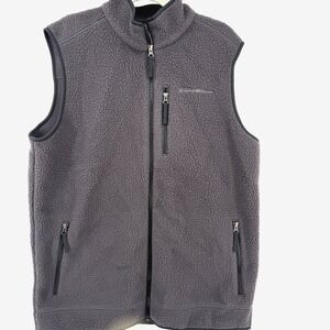 Eddie Bauer Men's Fleece Vest TL Tall Large Full Zip 3 Pockets Gray